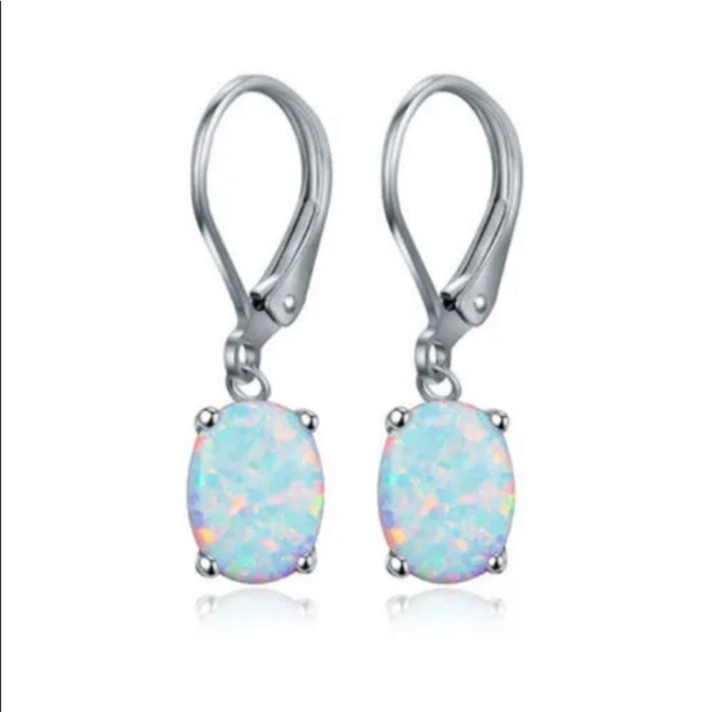 Sterling Silver White Fire Opal Drop Earrings